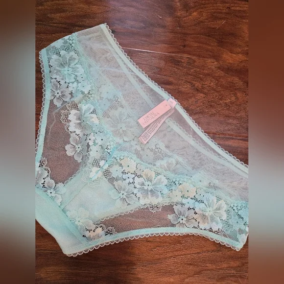 NWT Victoria’s Secret Body By Victoria Mint Floral Lace Mesh Hiphugger Panty L - Picture 4 of 6